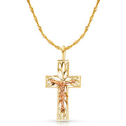 14K Gold Crucifix Charm Pendant with 1.8mm Singapore Chain Necklace