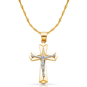 14K Gold Crucifix Charm Pendant with 1.8mm Singapore Chain Necklace