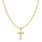 14K Gold Religious Crucifix Charm Pendant with 1.2mm Box Chain Necklace