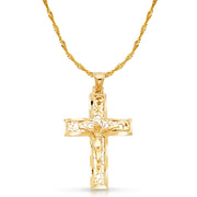 14K Gold Crucifix Charm Pendant with 1.8mm Singapore Chain Necklace