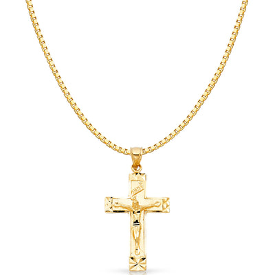 14K Gold Religious Crucifix Charm Pendant with 1.2mm Box Chain Necklace