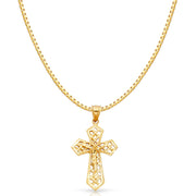 14K Gold Religious Crucifix Charm Pendant with 1.2mm Box Chain Necklace