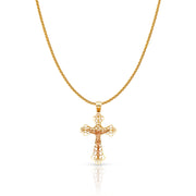 14K Gold Crucifix Charm Pendant with 1.1mm Wheat Chain Necklace