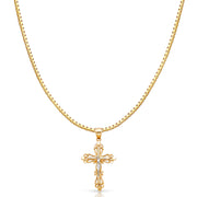 14K Gold Religious Crucifix Charm Pendant with 1.2mm Box Chain Necklace