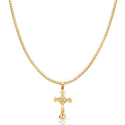 14K Gold Religious Crucifix Charm Pendant with 1.2mm Box Chain Necklace