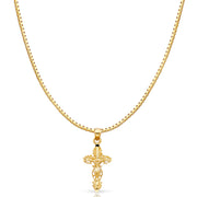 14K Gold Religious Crucifix Charm Pendant with 1.2mm Box Chain Necklace