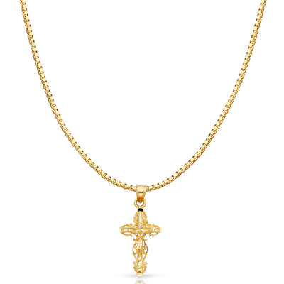 14K Gold Religious Crucifix Charm Pendant with 1.2mm Box Chain Necklace