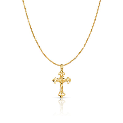 14K Gold Crucifix Charm Pendant with 0.9mm Wheat Chain Necklace