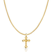 14K Gold Religious Crucifix Charm Pendant with 1.2mm Box Chain Necklace