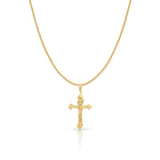 14K Gold Crucifix Charm Pendant with 0.9mm Wheat Chain Necklace