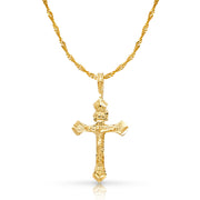 14K Gold Crucifix Charm Pendant with 1.2mm Singapore Chain Necklace