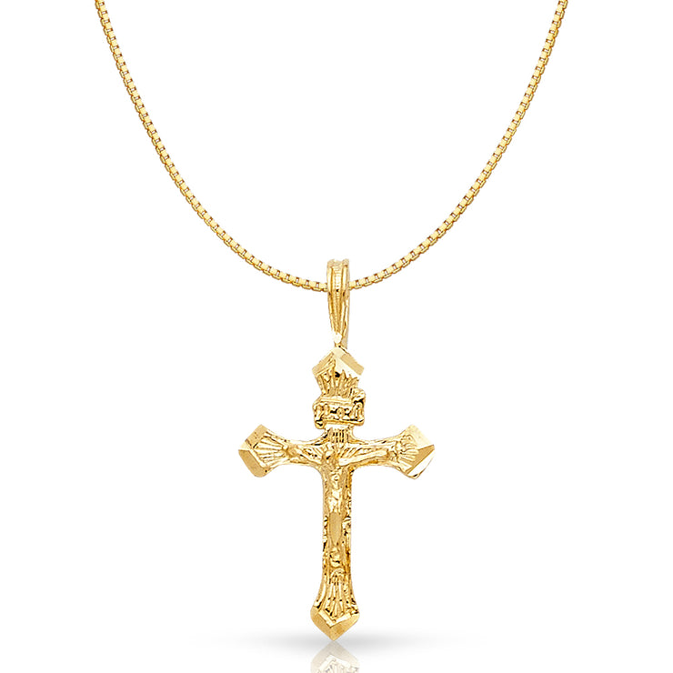 14K Gold Religious Crucifix Charm Pendant with 0.8mm Box Chain Necklace