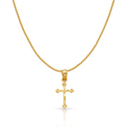 14K Gold Crucifix Charm Pendant with 0.9mm Wheat Chain Necklace