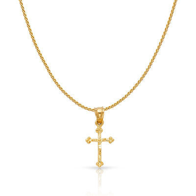 14K Gold Crucifix Charm Pendant with 0.9mm Wheat Chain Necklace