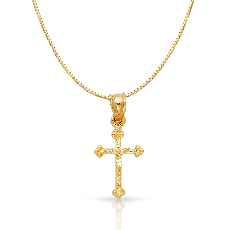 14K Gold Religious Crucifix Charm Pendant with 0.8mm Box Chain Necklace