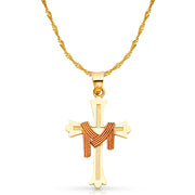 14K Gold Cross Charm Pendant with 1.2mm Singapore Chain Necklace