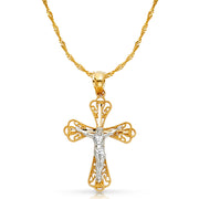 14K Gold Crucifix Charm Pendant with 1.2mm Singapore Chain Necklace