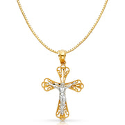 14K Gold Religious Crucifix Charm Pendant with 0.8mm Box Chain Necklace