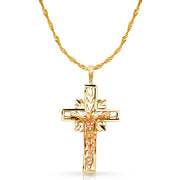 14K Gold Crucifix Charm Pendant with 1.2mm Singapore Chain Necklace