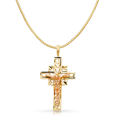 14K Gold Religious Crucifix Charm Pendant with 0.8mm Box Chain Necklace
