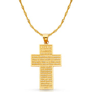 14K Gold Padre Nuestro Cross Charm Pendant with 1.8mm Singapore Chain Necklace