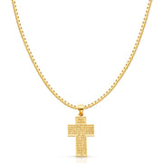 14K Gold Padre Nuestro Religious Cross Charm Pendant with 1.2mm Box Chain Necklace