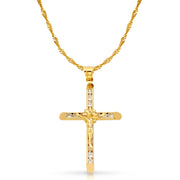 14K Gold CZ Crucifix Charm Pendant with 1.8mm Singapore Chain Necklace