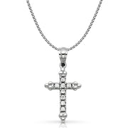 14K White Gold CZ  Cross Charm Pendant with 1.3mm Flat Open Wheat Chain Necklace