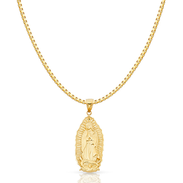 14K Gold Religious Guadalupe Charm Pendant with 1.2mm Box Chain Necklace