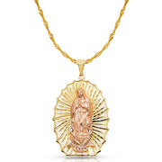 14K Gold Guadalupe Charm Pendant with 1.8mm Singapore Chain Necklace