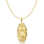 14K Gold Religious Guadalupe Charm Pendant with 0.8mm Box Chain Necklace