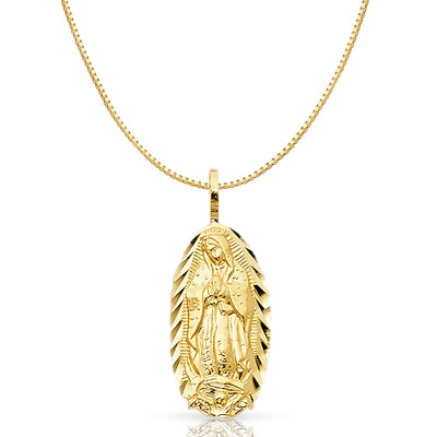 14K Gold Religious Guadalupe Charm Pendant with 0.8mm Box Chain Necklace