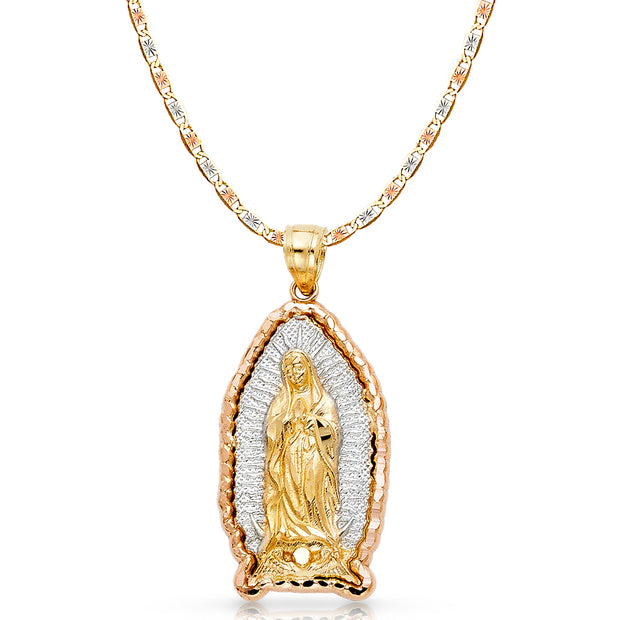 14K Gold Guadalupe Charm Pendant with 3.3mm Valentino Star Diamond Cut Chain Necklace