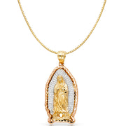 14K Gold Religious Guadalupe Charm Pendant with 0.8mm Box Chain Necklace