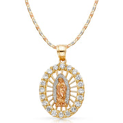 14K Gold CZ Guadalupe Charm Pendant with 3.3mm Valentino Star Diamond Cut Chain Necklace