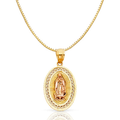 14K Gold Religious Guadalupe Charm Pendant with 0.8mm Box Chain Necklace