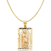 14K Gold Religious Guadalupe Charm Pendant with 0.8mm Box Chain Necklace