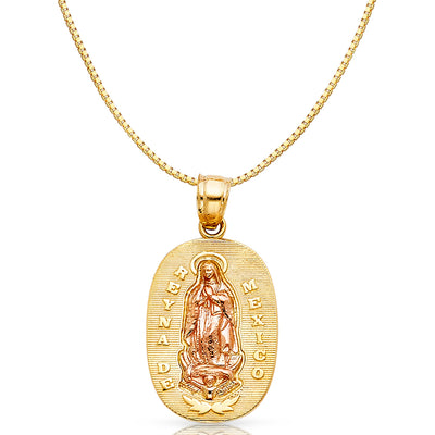 14K Gold Religious Guadalupe Charm Pendant with 0.8mm Box Chain Necklace