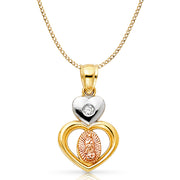 14K Gold CZ Guadalupe Charm Pendant with 2.3mm Hollow Cuban Chain Necklace