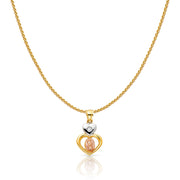 14K Gold CZ Guadalupe Charm Pendant with 0.9mm Wheat Chain Necklace