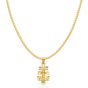 14K Gold Religious Cross of Caravaca Charm Pendant with 1.2mm Box Chain Necklace