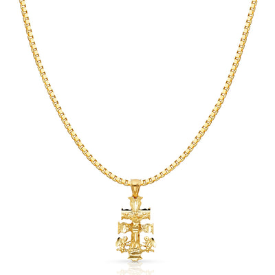 14K Gold Religious Cross of Caravaca Charm Pendant with 1.2mm Box Chain Necklace