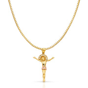 14K Gold CZ Religious Jesus Christ Body Charm Pendant with 1.2mm Box Chain Necklace