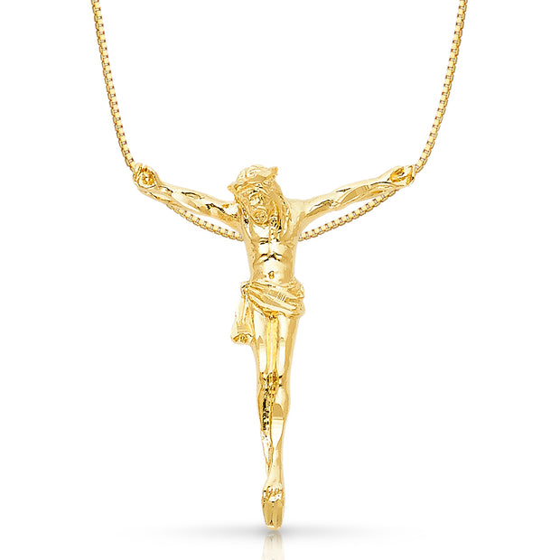 14K Gold Religious Jesus Christ Body Charm Pendant with 0.8mm Box Chain Necklace