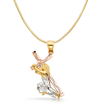 14K Gold Religious Charm Pendant with 0.8mm Box Chain Necklace