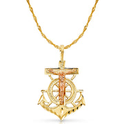 14K Gold Crucifix Anchor Charm Pendant with 1.8mm Singapore Chain Necklace