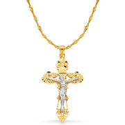 14K Gold Crucifix Charm Pendant with 1.8mm Singapore Chain Necklace