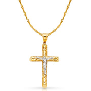 14K Gold Crucifix Charm Pendant with 1.8mm Singapore Chain Necklace