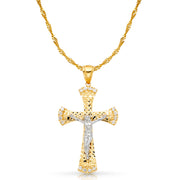 14K Gold CZ Crucifix Charm Pendant with 1.8mm Singapore Chain Necklace