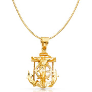 14K Gold Mariner Religious Crucifix Charm Pendant with 0.8mm Box Chain Necklace